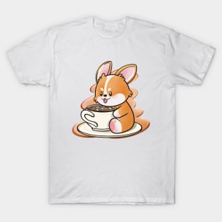 Corgi is drinking coffee T-Shirt